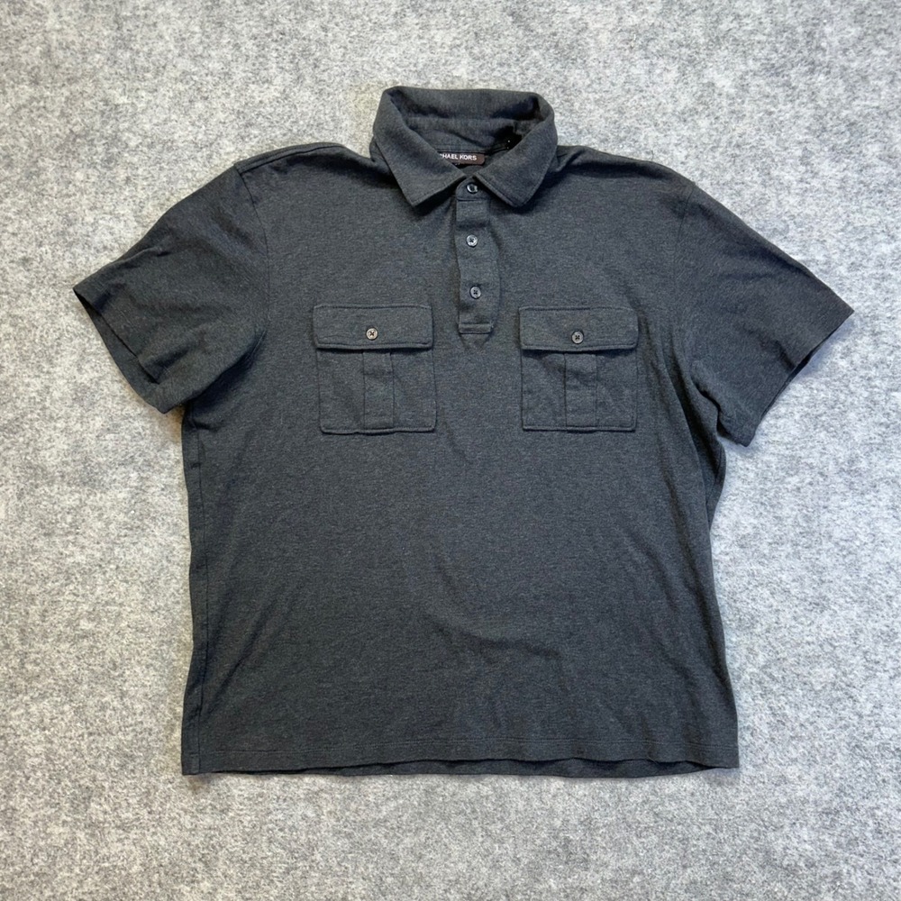 Michael Kors Polo Shirt‎ Mens Medium Gray Excellent Short Sleeve Utility Pocket